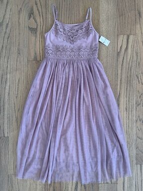 NWT Zhenzi Girls Light Mauve Lace Bodice Spaghetti Strap Dress Size Medium (8)